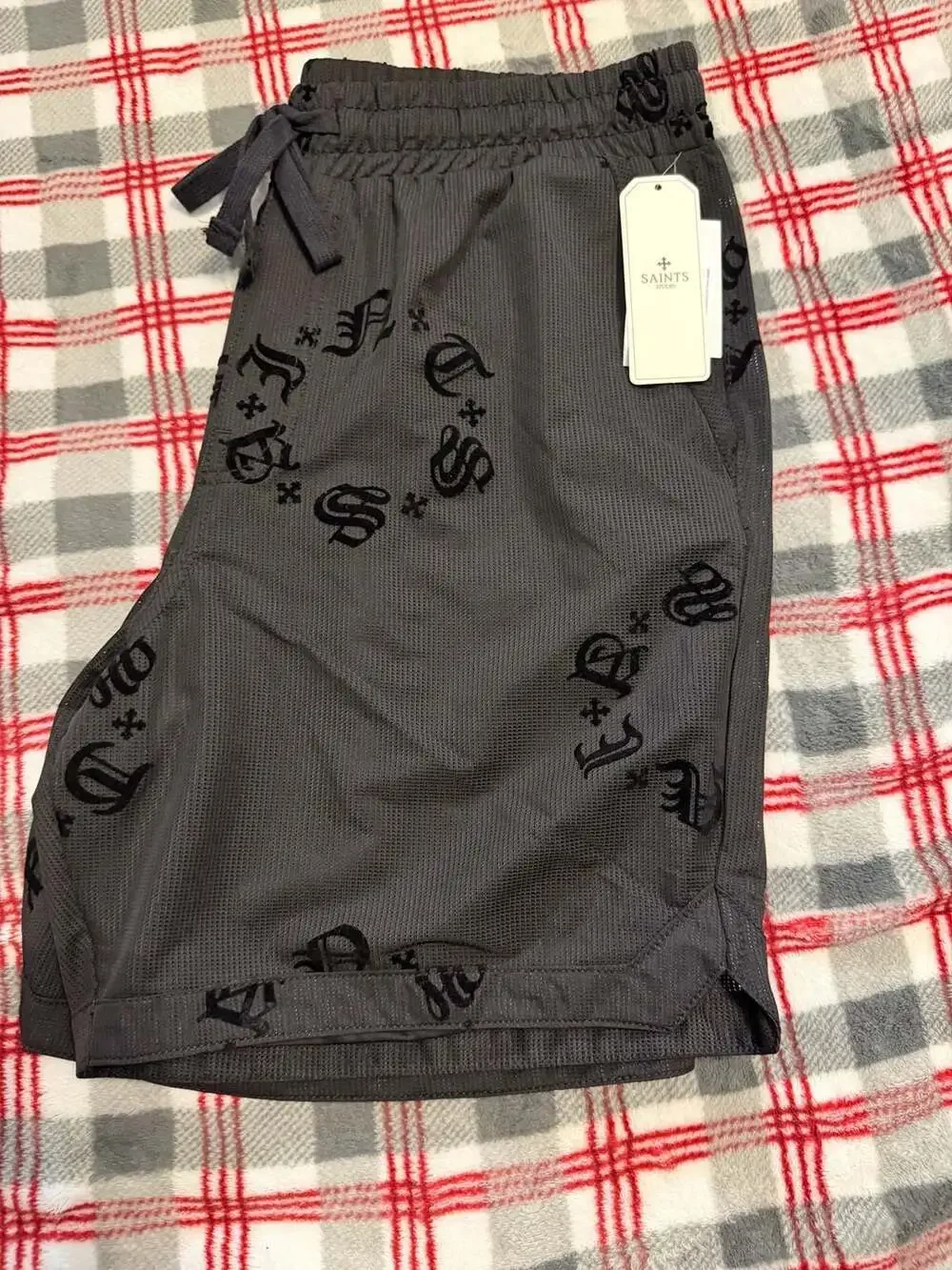 Saints Studio Men's Gothic Monogram Mesh Shorts